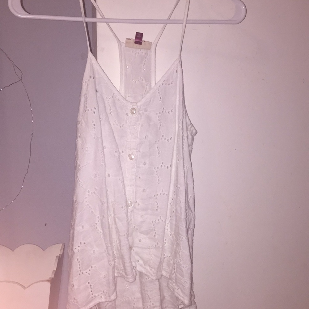 White eyelet button down tank top